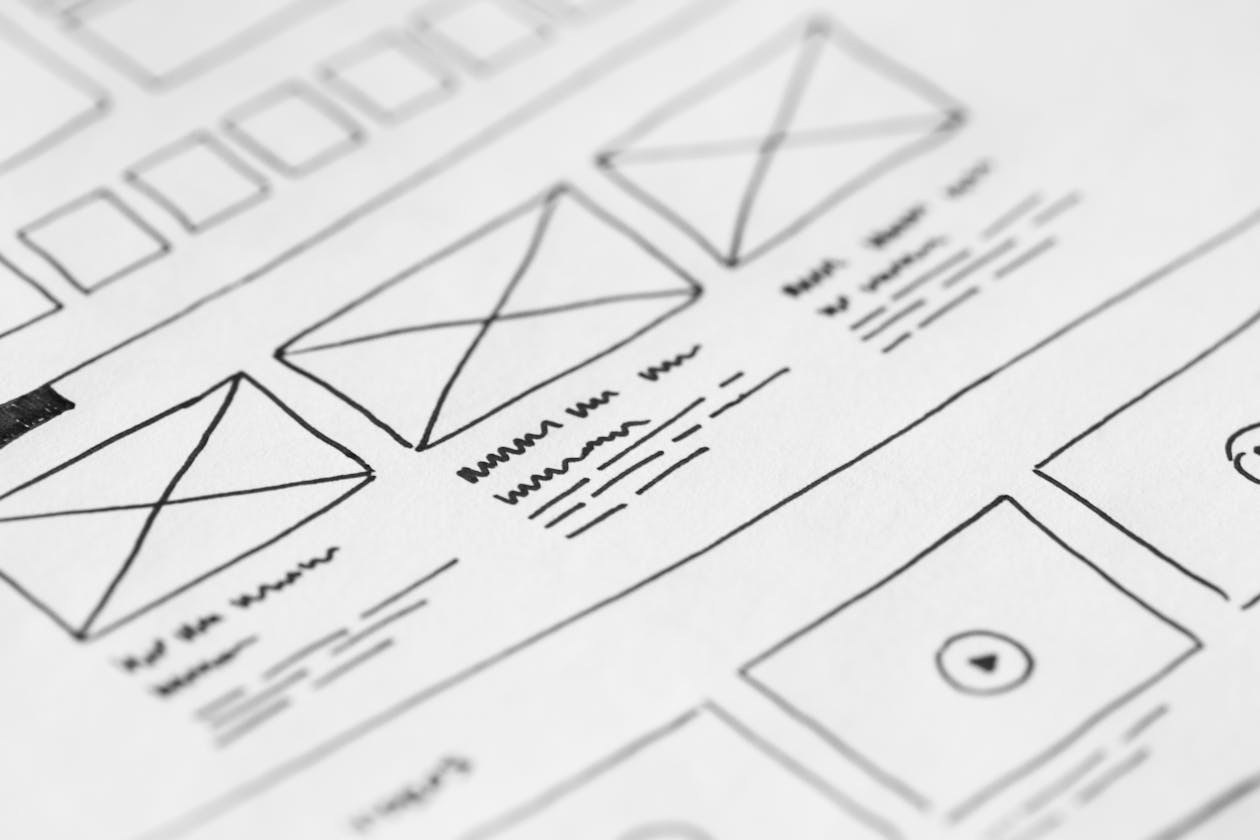 Mobile app design service UI sketches and wireframes