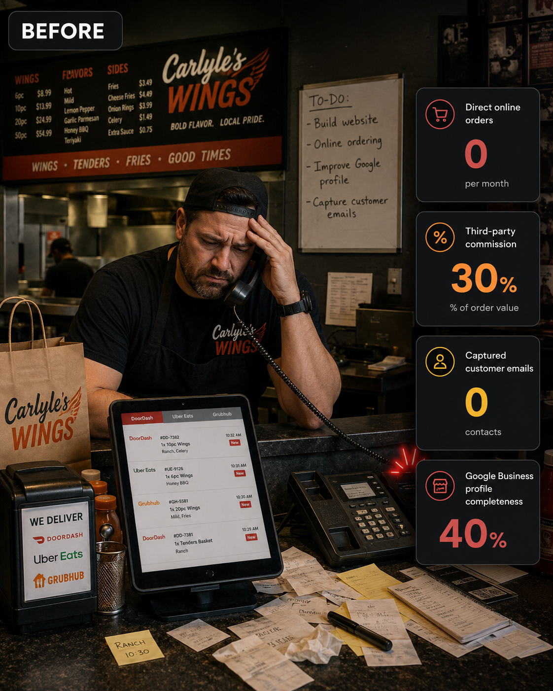 Client restaurant before custom website