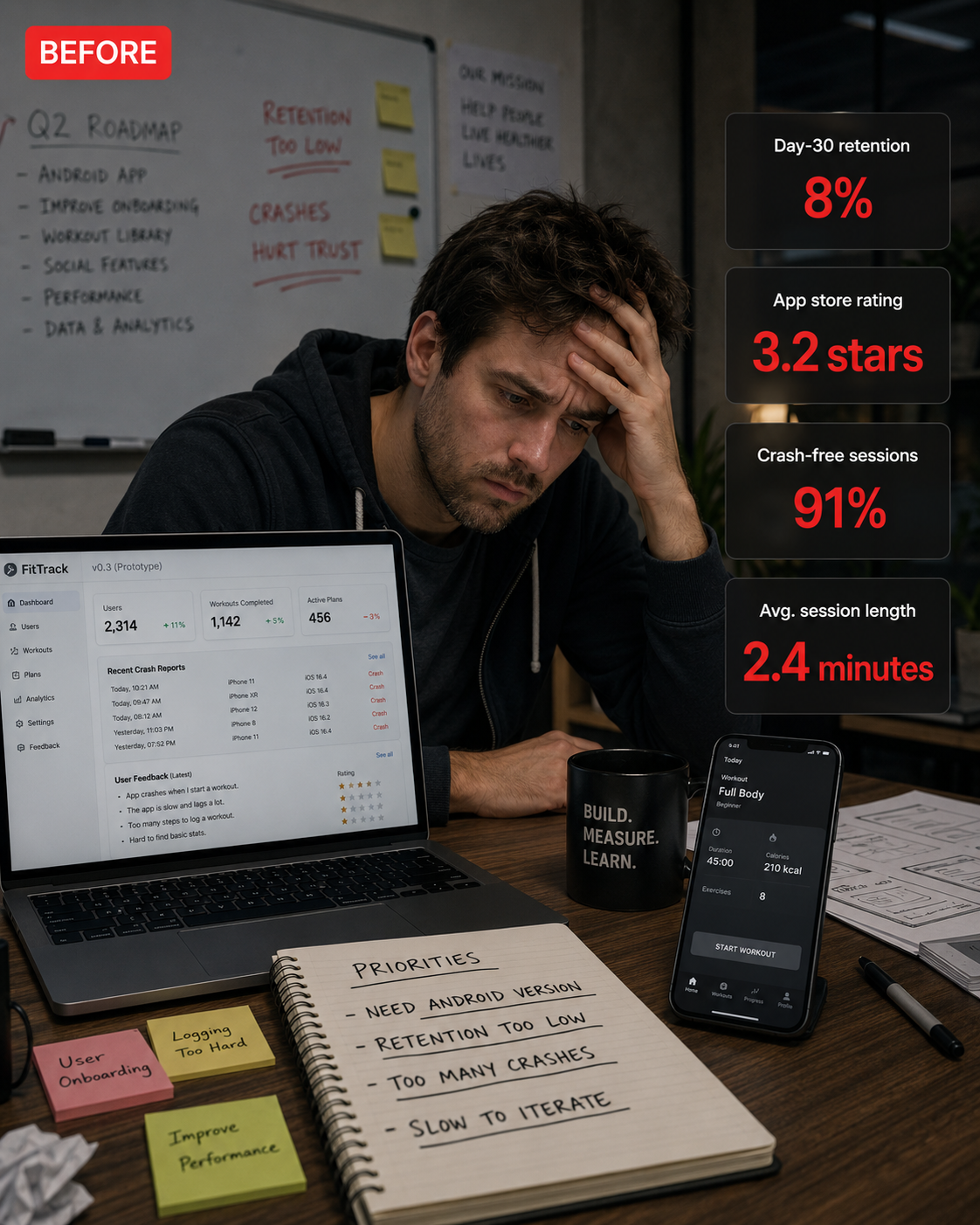 Fitness app prototype before Kreative Splash cross-platform rebuild